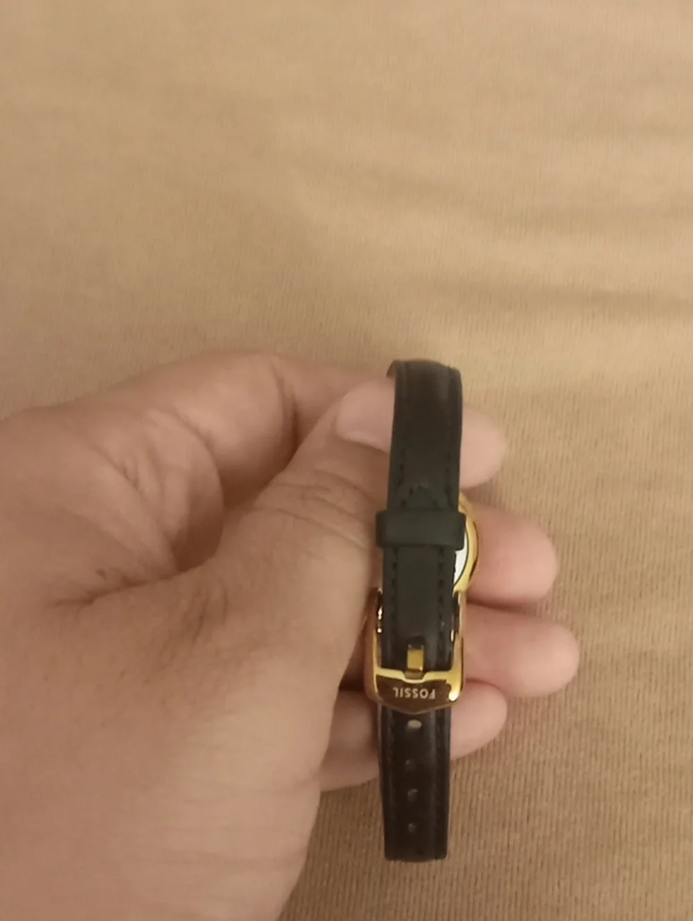 Fossil Rose Gold-Tone Case Black Leather Strap Watch with Dark Teal Dial